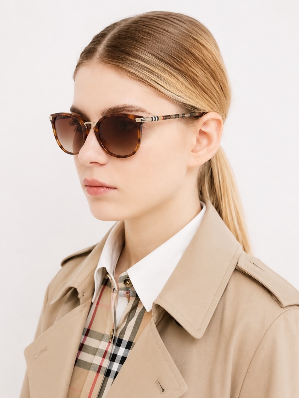 BURBERRY 4262 DARK HAVANA/GOLD PLAID UNISEX SUNGLASSES - Picture 1 of 9